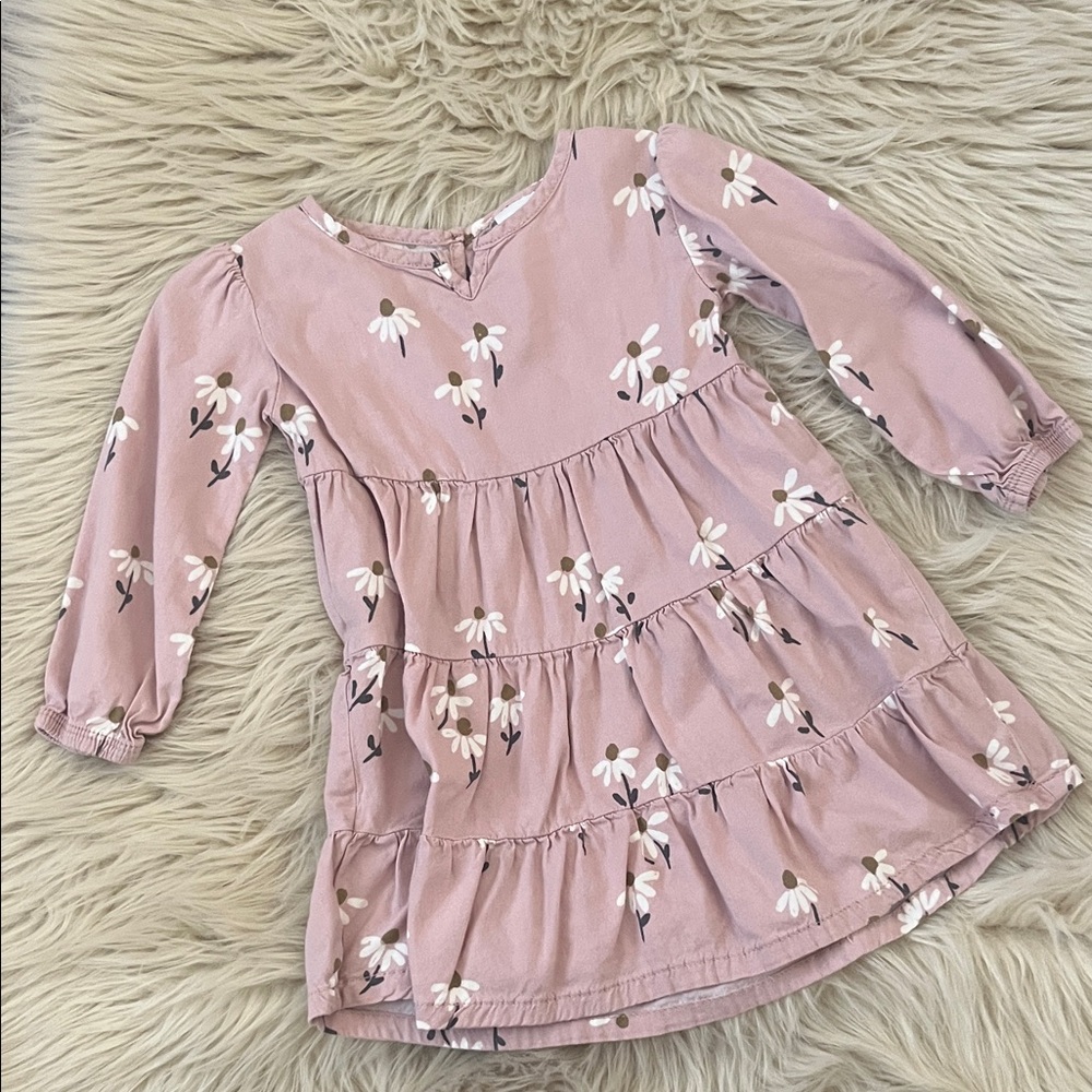 Little Co • Girls Pink Floral Tiered Long Sleeve Dress